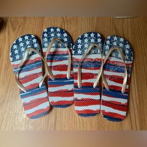Lot 2x Pairs Women's Patriotic American Flag Flip Flops Thin Strap 9-10